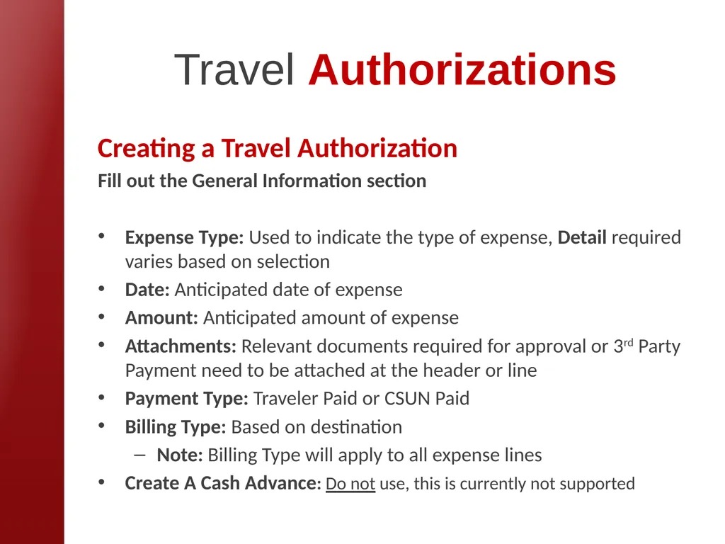 eTravel Authorization / Reimbursement Overview - slide 6 of 27