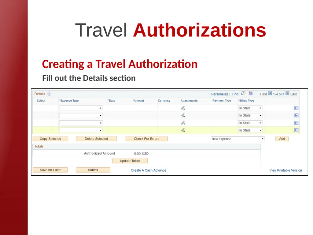 eTravel Authorization / Reimbursement Overview - slide 7 of 27