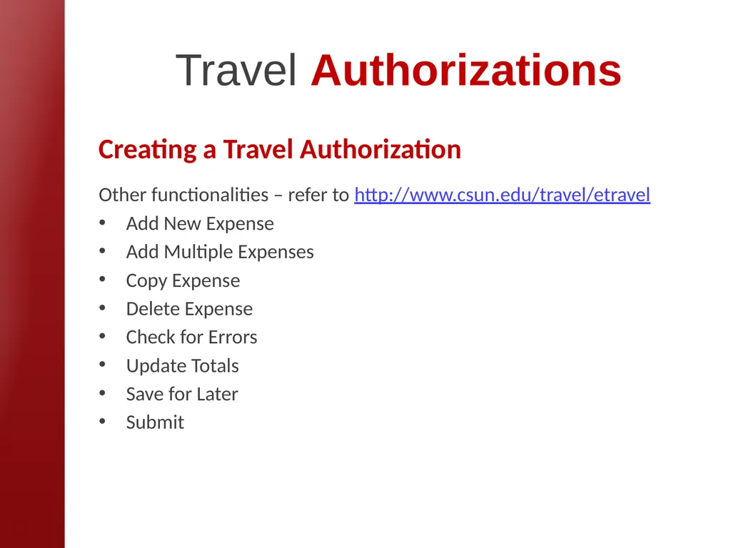 eTravel Authorization / Reimbursement Overview - slide 8 of 27