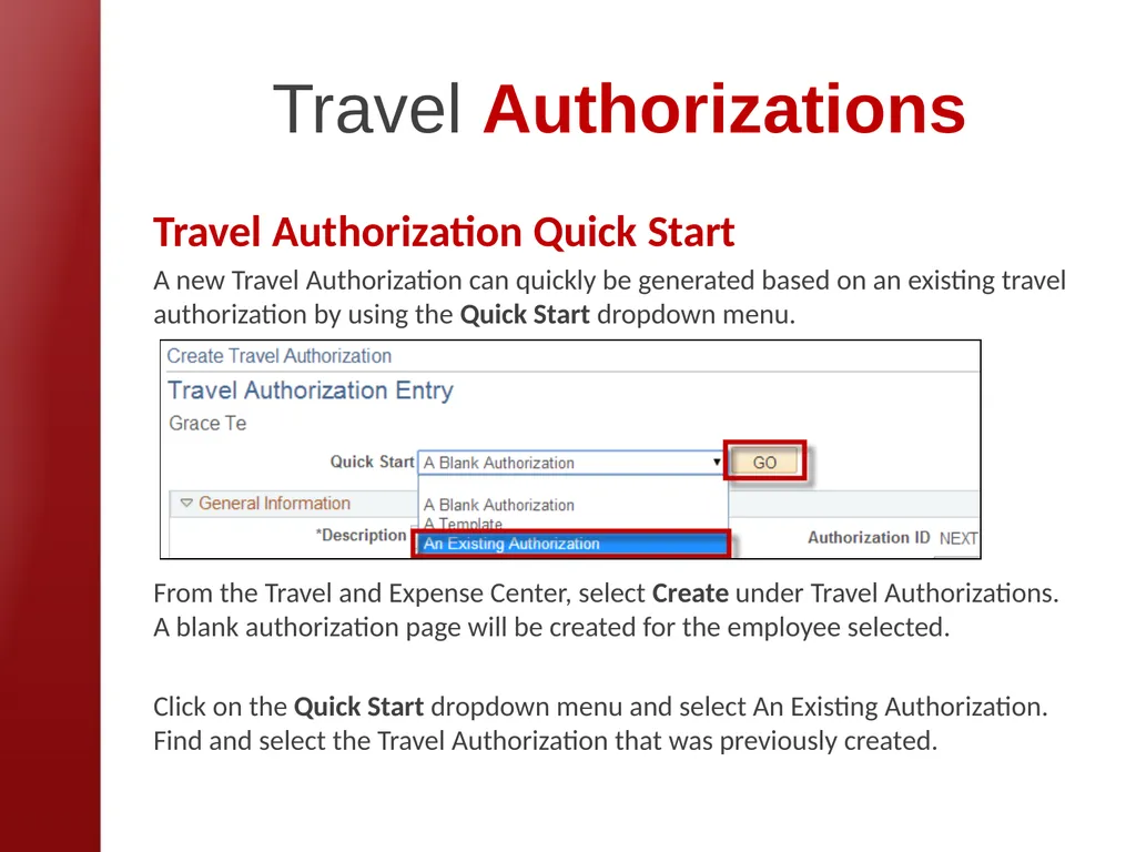 eTravel Authorization / Reimbursement Overview - slide 9 of 27