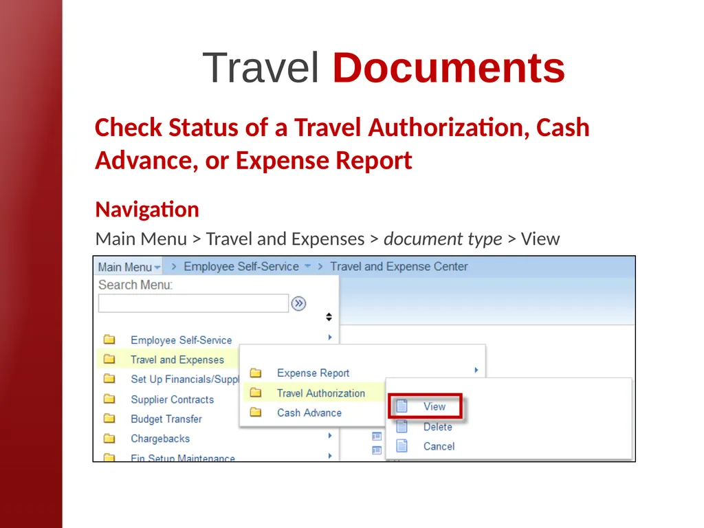 eTravel Authorization / Reimbursement Overview - slide 12 of 27