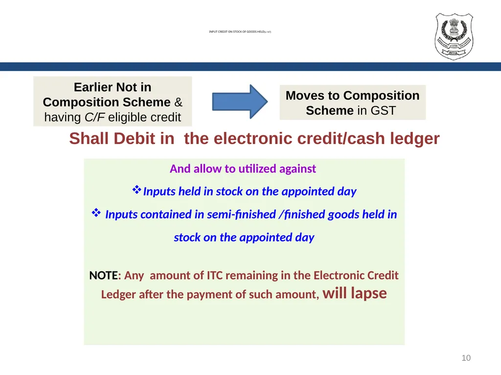 TRANSITIONAL PROVISIONS IN GST 1 SECTIONS GENERAL - slide 10 of 22
