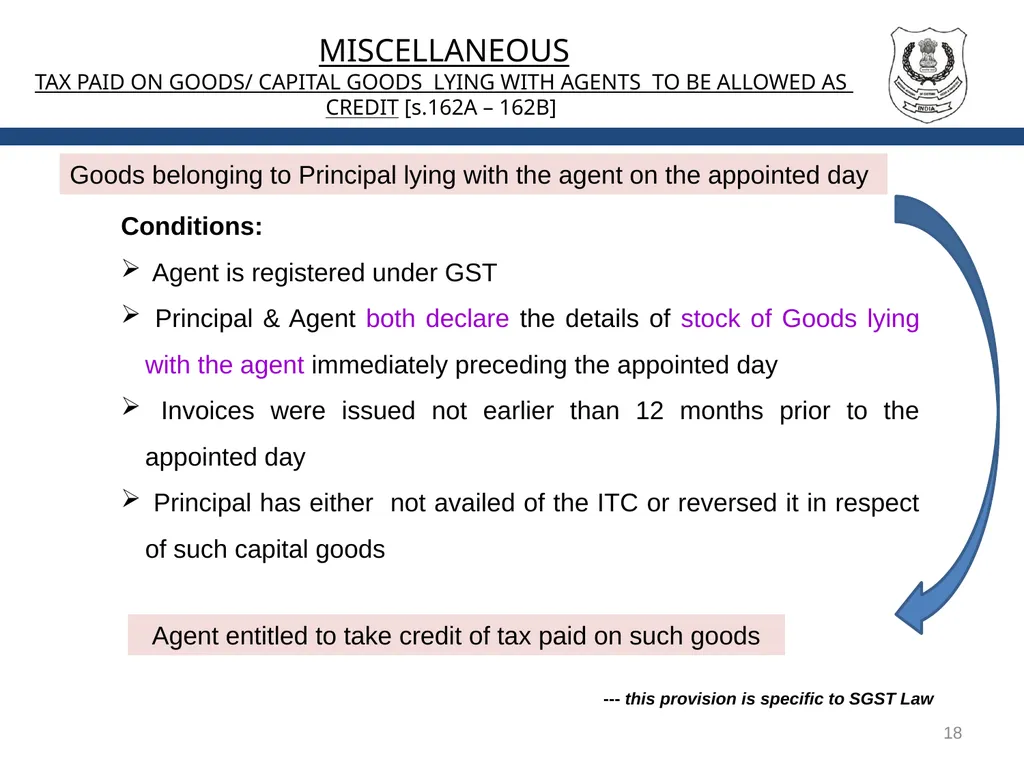 TRANSITIONAL PROVISIONS IN GST 1 SECTIONS GENERAL - slide 18 of 22