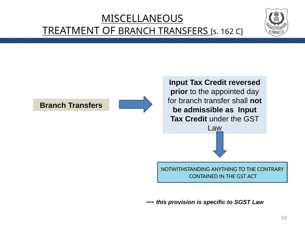 TRANSITIONAL PROVISIONS IN GST 1 SECTIONS GENERAL - slide 19 of 22