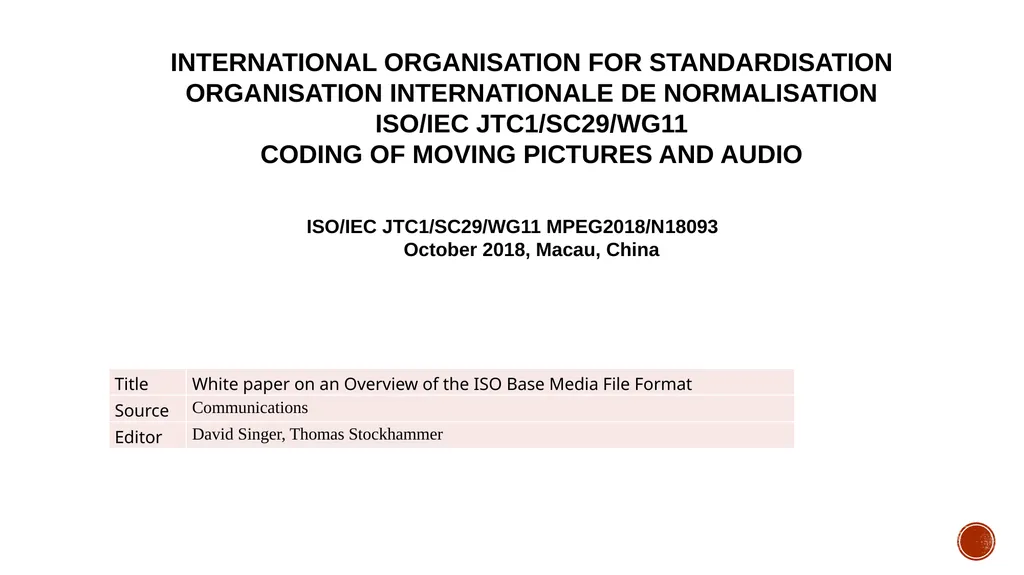 INTERNATIONAL ORGANISATION FOR STANDARDISATION - slide 1 of 48