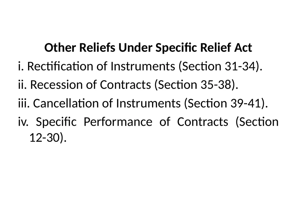 How specific Reliefs are Given under Specific - slide 21 of 32