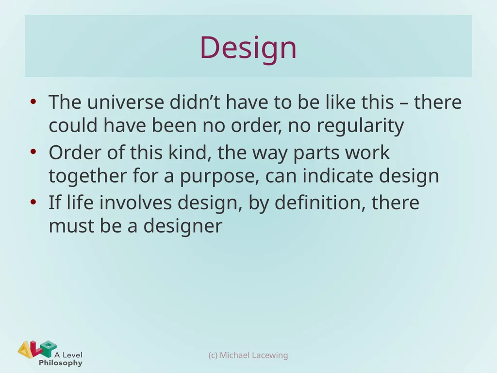 Swinburne’s design argument Michael Lacewing - slide 3 of 16