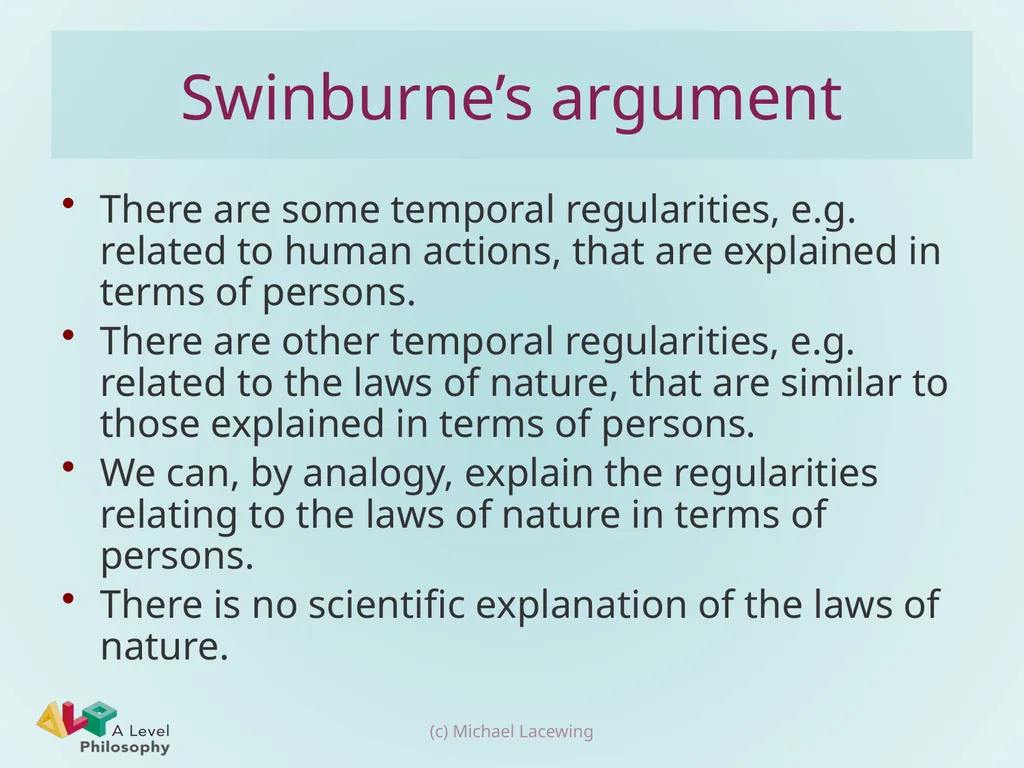 Swinburne’s design argument Michael Lacewing - slide 8 of 16