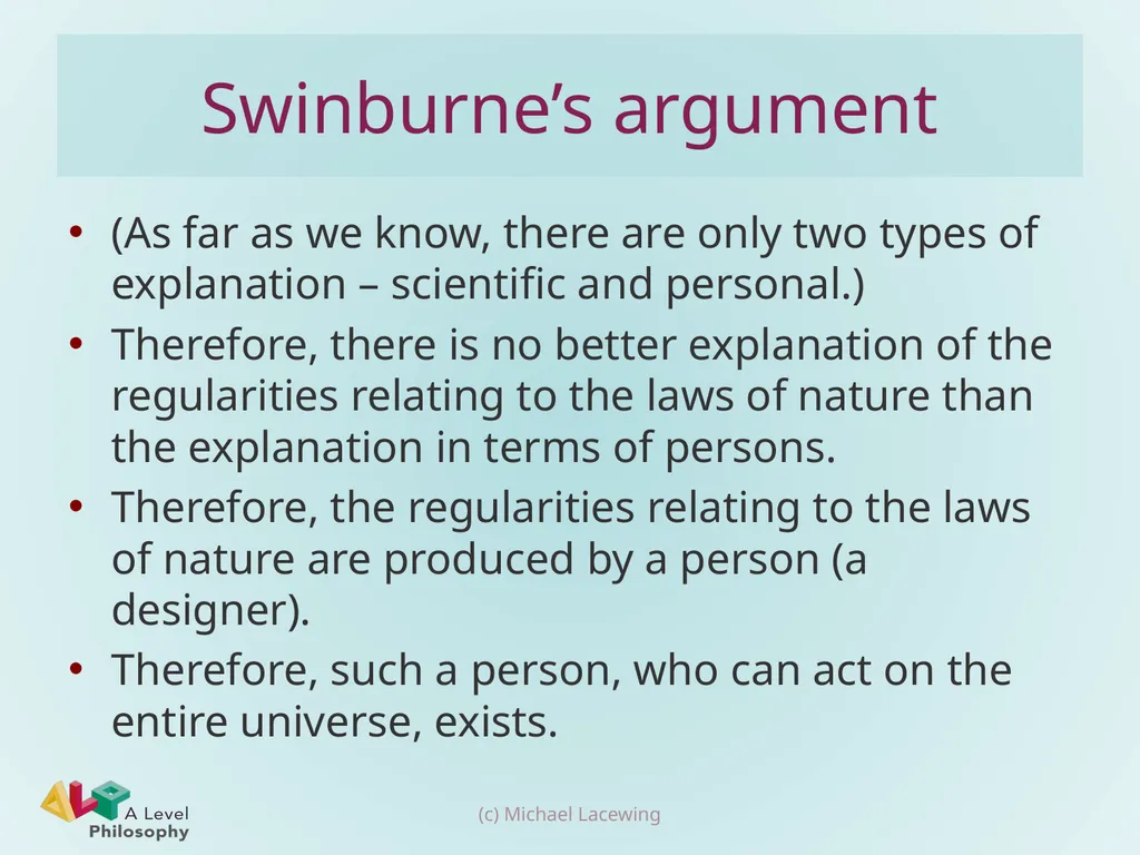 Swinburne’s design argument Michael Lacewing - slide 9 of 16
