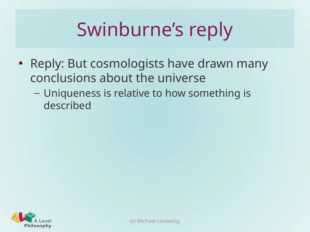 Swinburne’s design argument Michael Lacewing - slide 12 of 16