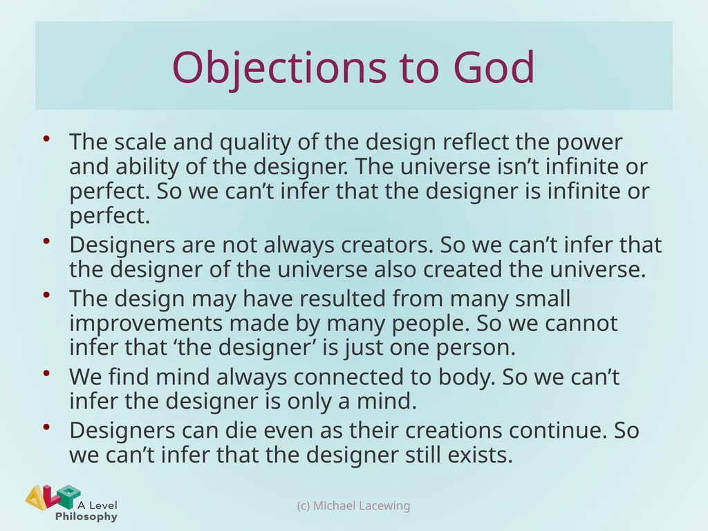 The argument from design: God Michael Lacewing - slide 5 of 9