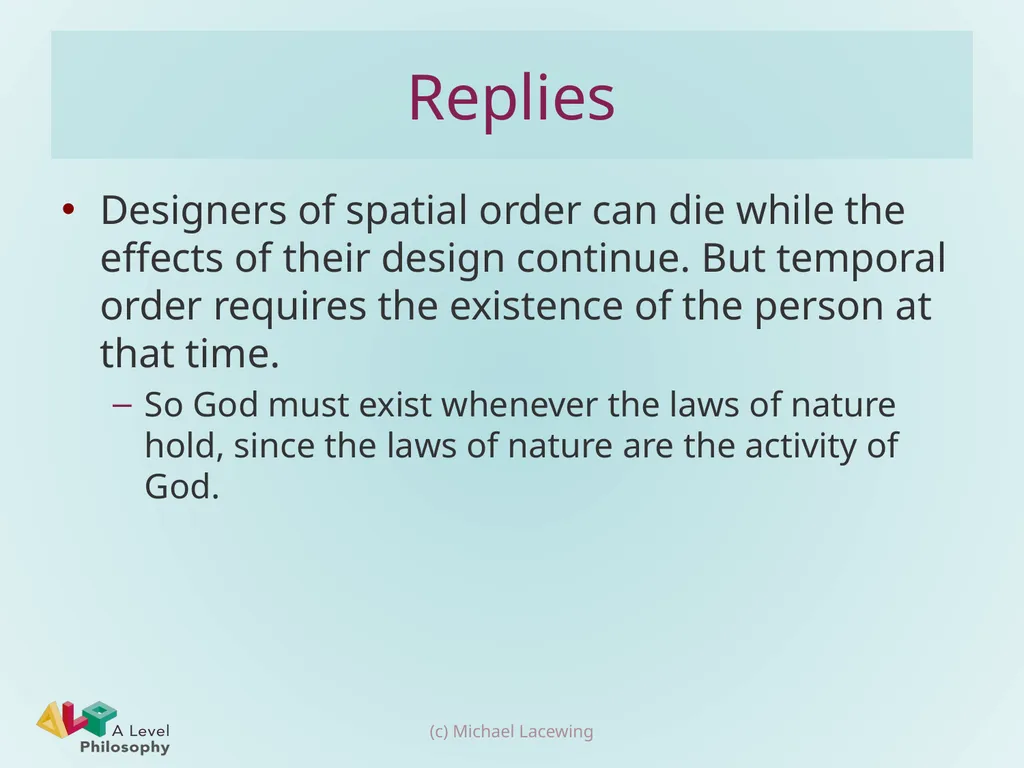 The argument from design: God Michael Lacewing - slide 9 of 9