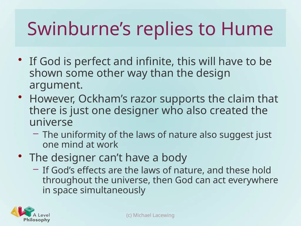 The argument from design: God Michael Lacewing - slide 8 of 9