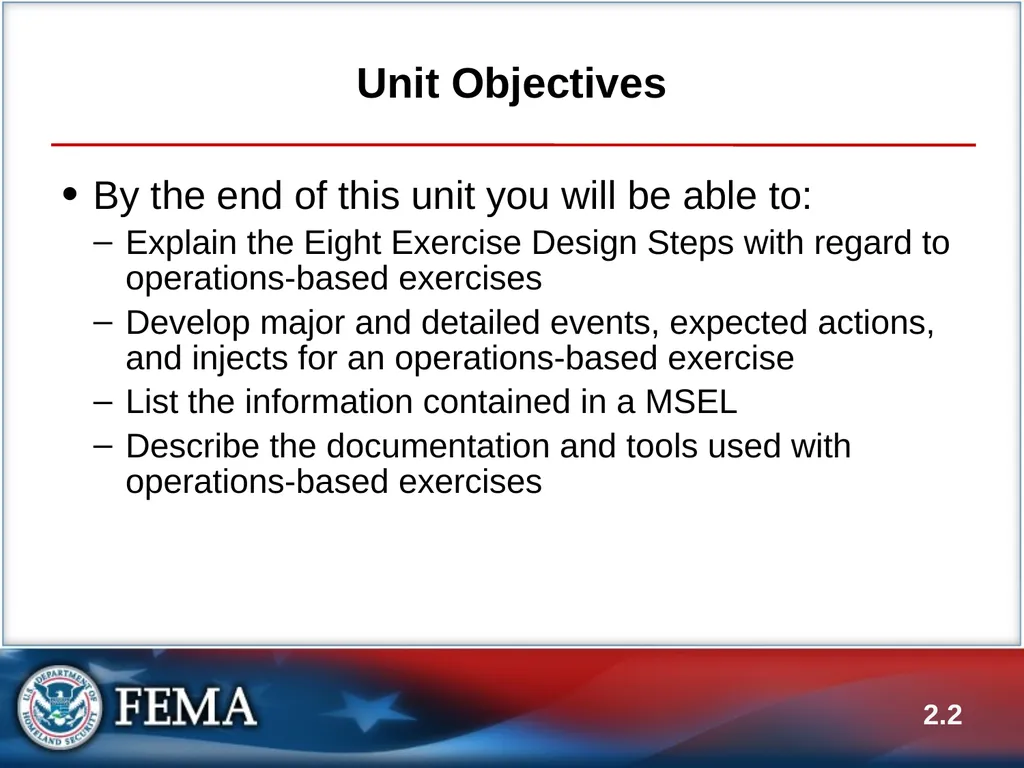 E133: OPERATIONS-BASED EXERCISE DESIGN AND - slide 2 of 71