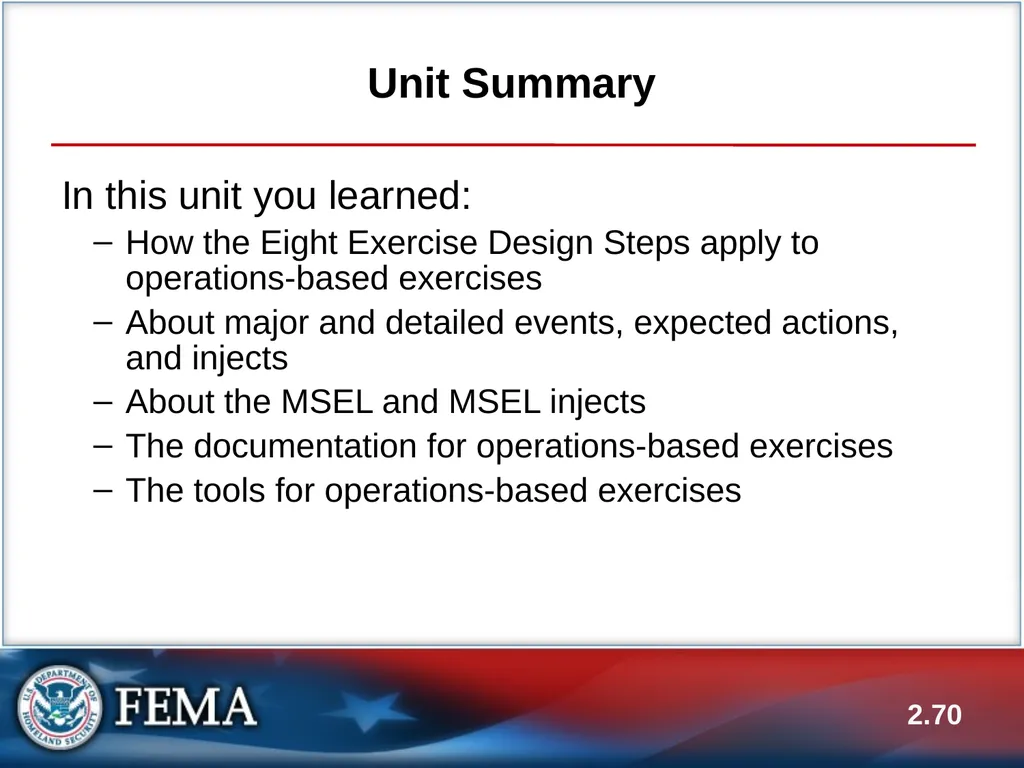 E133: OPERATIONS-BASED EXERCISE DESIGN AND - slide 70 of 71