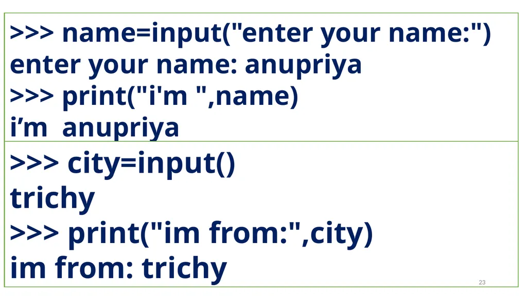 1 PROGRAMMING IN PYTHON PYTHON VARIABLES AND - slide 23 of 85