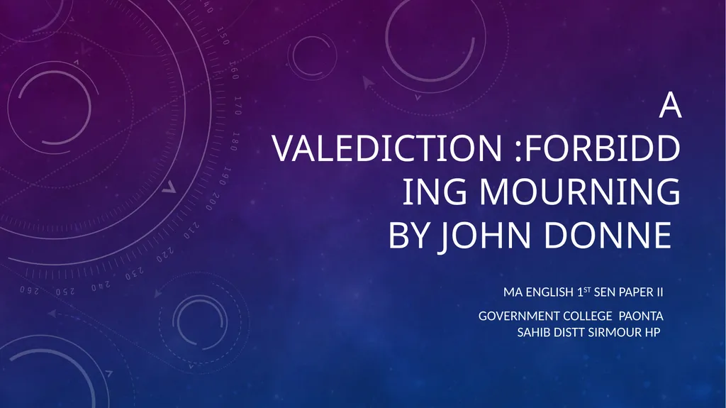 A Valediction :forbidding mourning by John donne - slide 1 of 9
