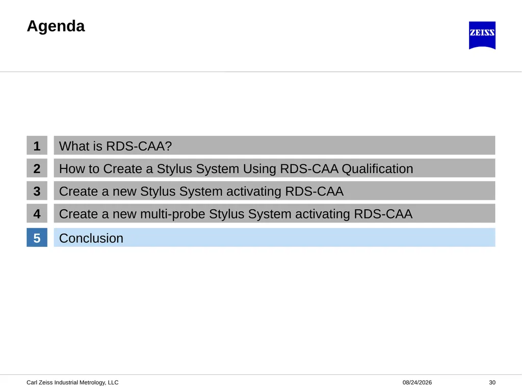 CALYPSO RDS-CAA Probe Qualification ZEISS - slide 30 of 32