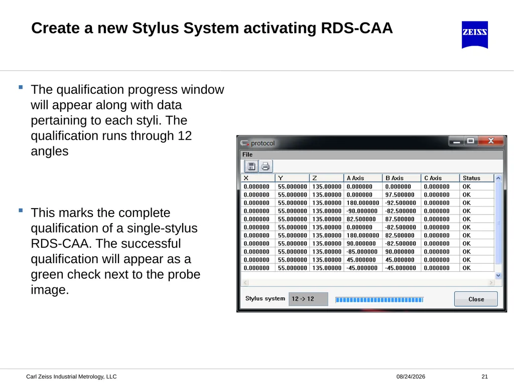 CALYPSO RDS-CAA Probe Qualification ZEISS - slide 21 of 32