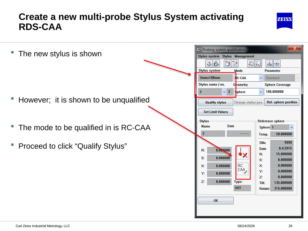 CALYPSO RDS-CAA Probe Qualification ZEISS - slide 26 of 32