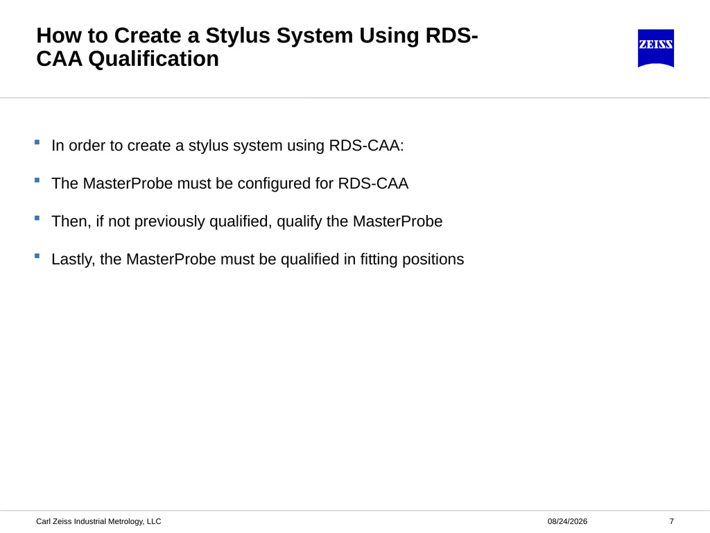 CALYPSO RDS-CAA Probe Qualification ZEISS - slide 7 of 32
