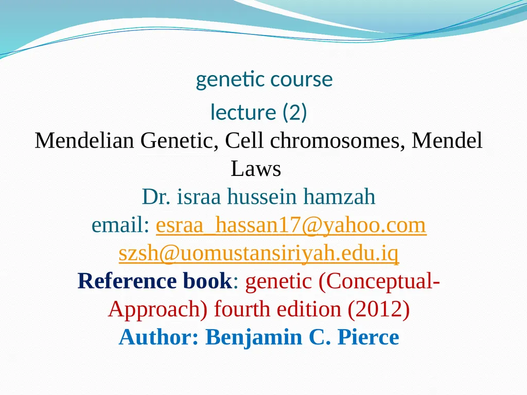 genetic course lecture (2) Mendelian Genetic, Cell - slide 1 of 21