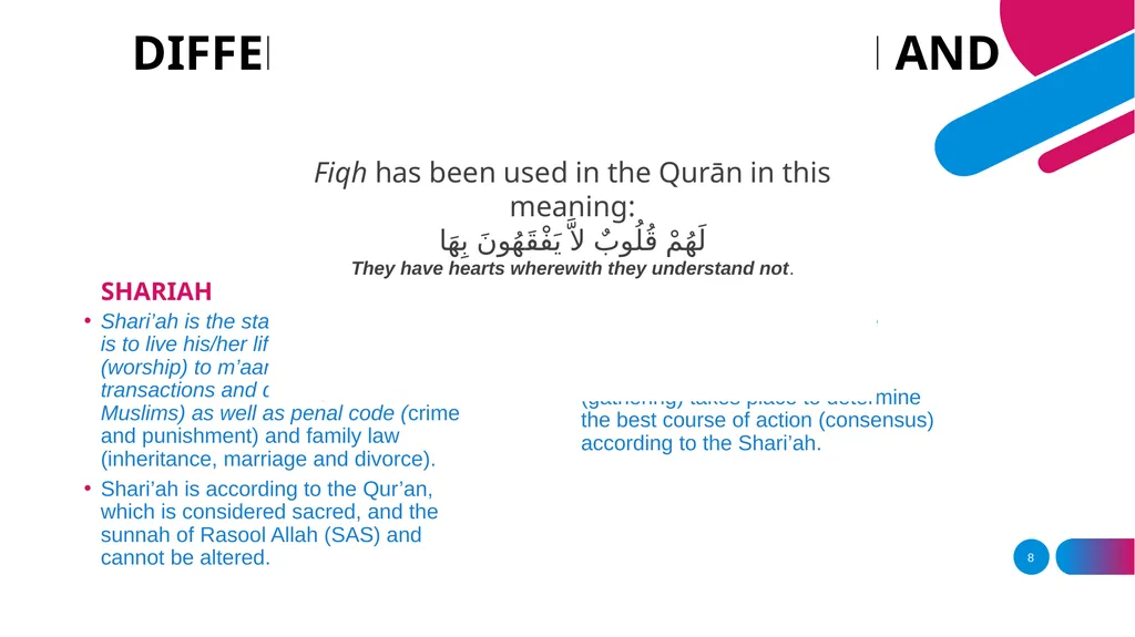 Fiqh Schools Concept of Fiqh Causes behind the - slide 8 of 11