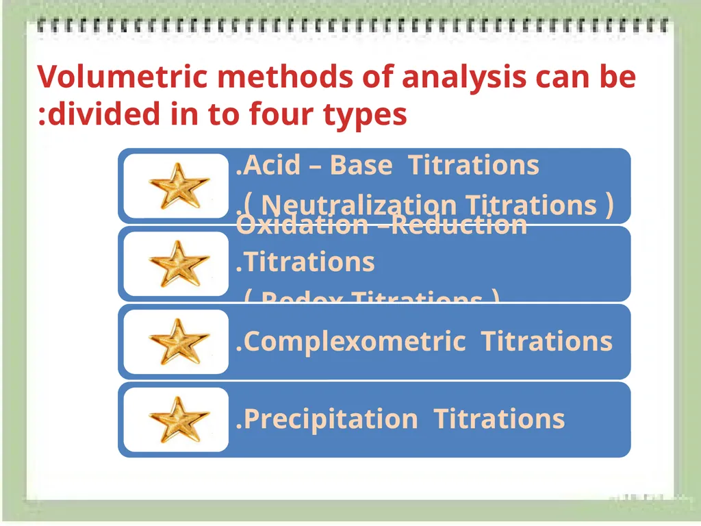 Volumetric Method of Analysis Volumetric method: - slide 12 of 17