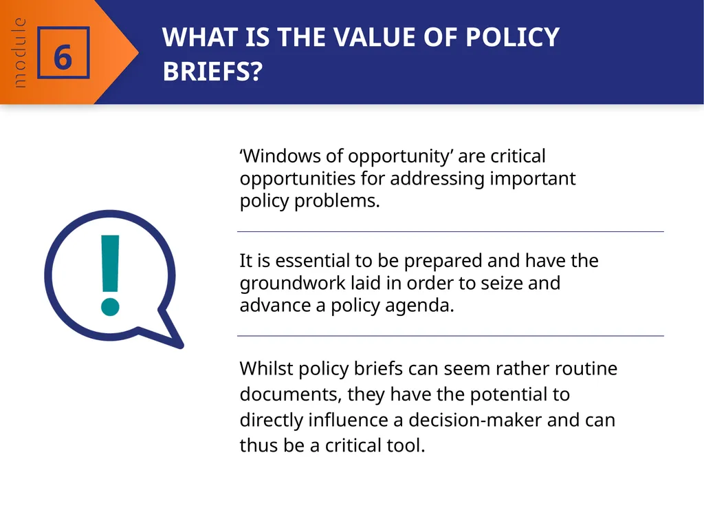 MODULE 6 Preparing policy briefs Effective writing - slide 5 of 22