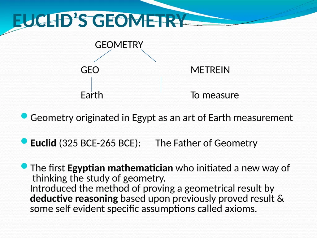 Anurag Vijay EUCLID’S GEOMETRY GEOMETRY GEO - slide 2 of 12