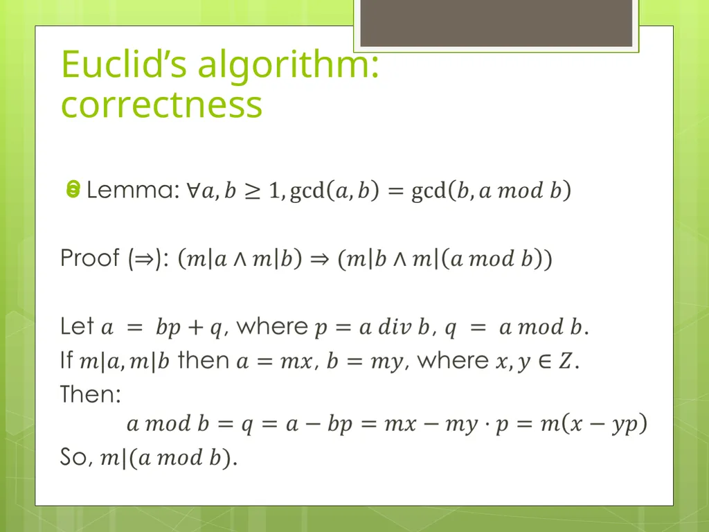 Today’s Topics: GCD Euclid’s algorithm Extended - slide 20 of 31