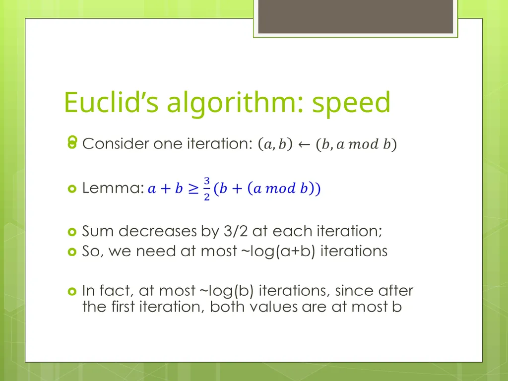 Today’s Topics: GCD Euclid’s algorithm Extended - slide 26 of 31