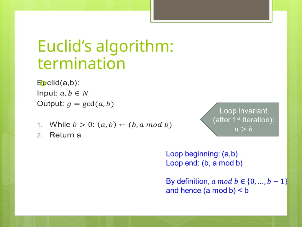 Today’s Topics: GCD Euclid’s algorithm Extended - slide 15 of 31
