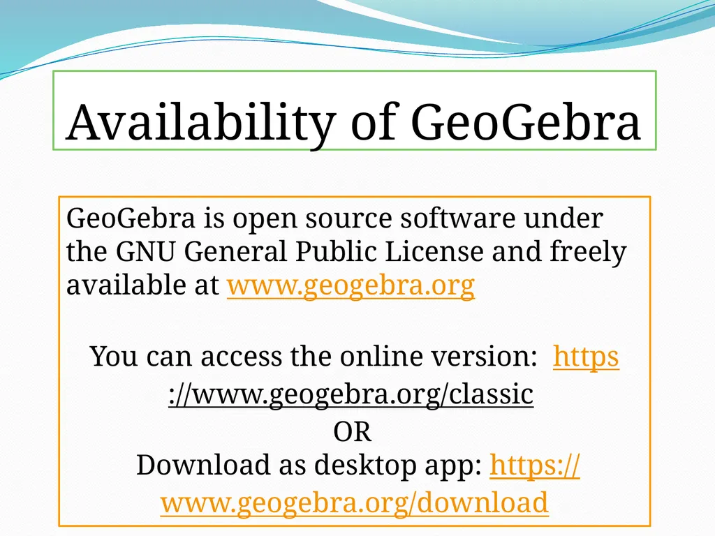 What is GeoGebra GeoGebra is a dynamic mathematics - slide 5 of 10