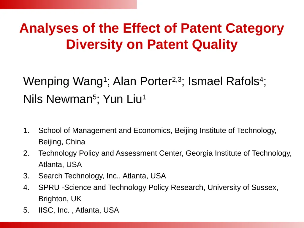 Analyses of the Effect of Patent Category - slide 1 of 25