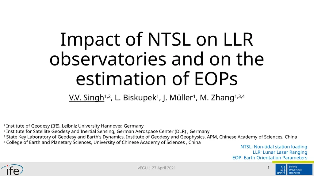 Impact of NTSL on LLR observatories and on the - slide 1 of 8