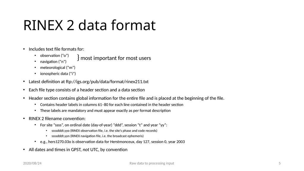 GNSS data from receiver to processing input M. A. - slide 5 of 15