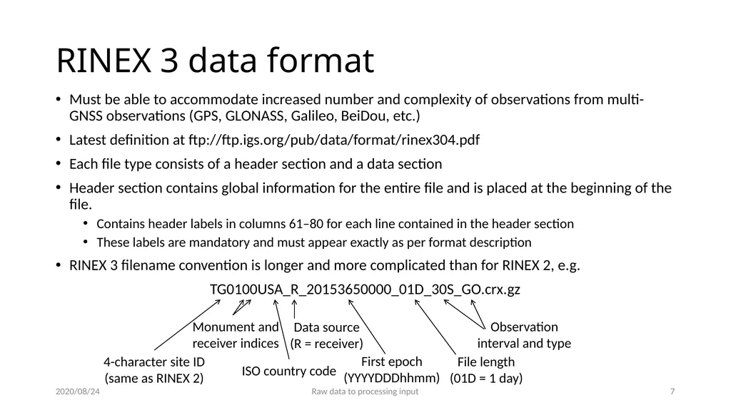 GNSS data from receiver to processing input M. A. - slide 7 of 15