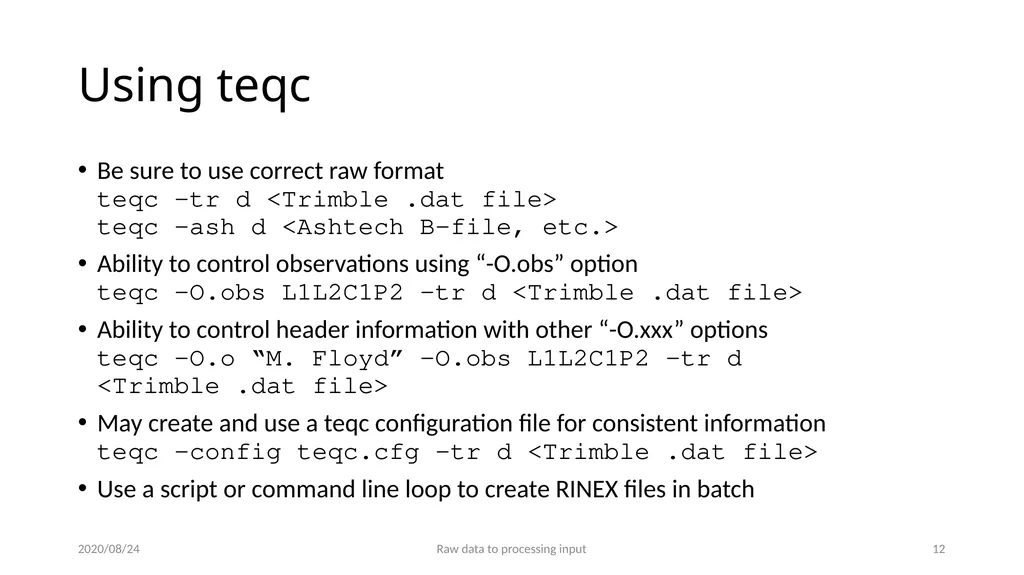 GNSS data from receiver to processing input M. A. - slide 12 of 15