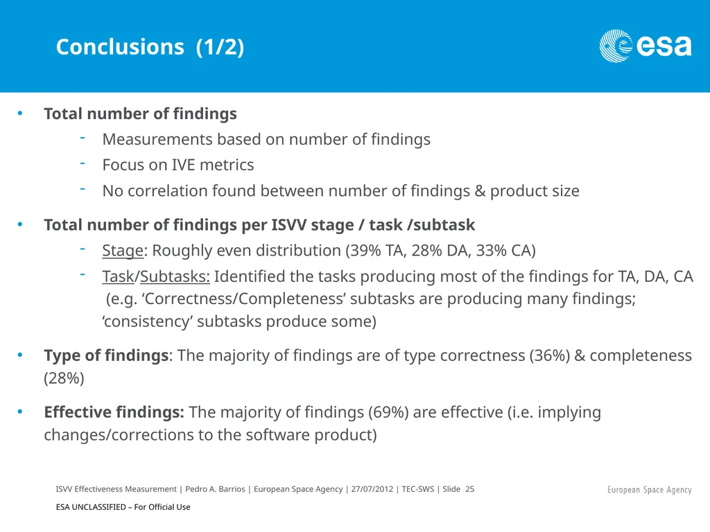 ISVV Effectiveness Measurement in ESA Space - slide 25 of 33