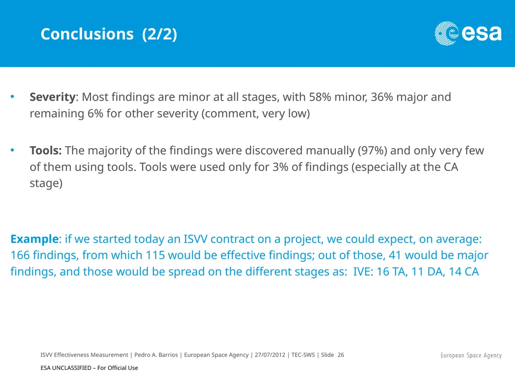 ISVV Effectiveness Measurement in ESA Space - slide 26 of 33