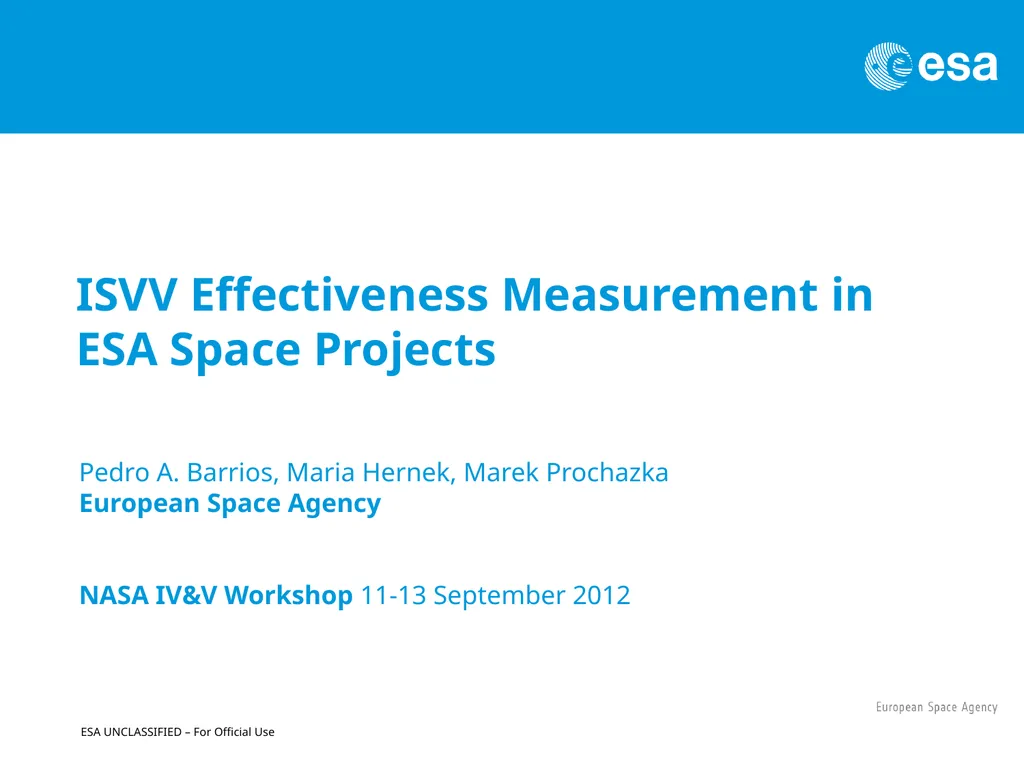 ISVV Effectiveness Measurement in ESA Space - slide 1 of 33