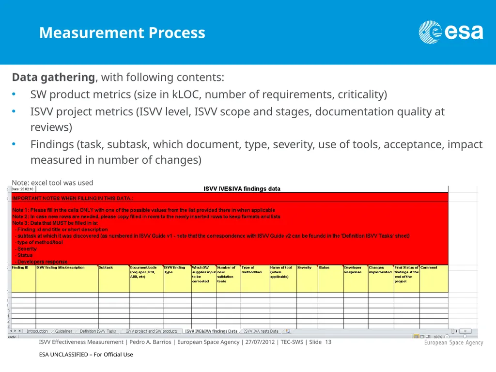 ISVV Effectiveness Measurement in ESA Space - slide 13 of 33