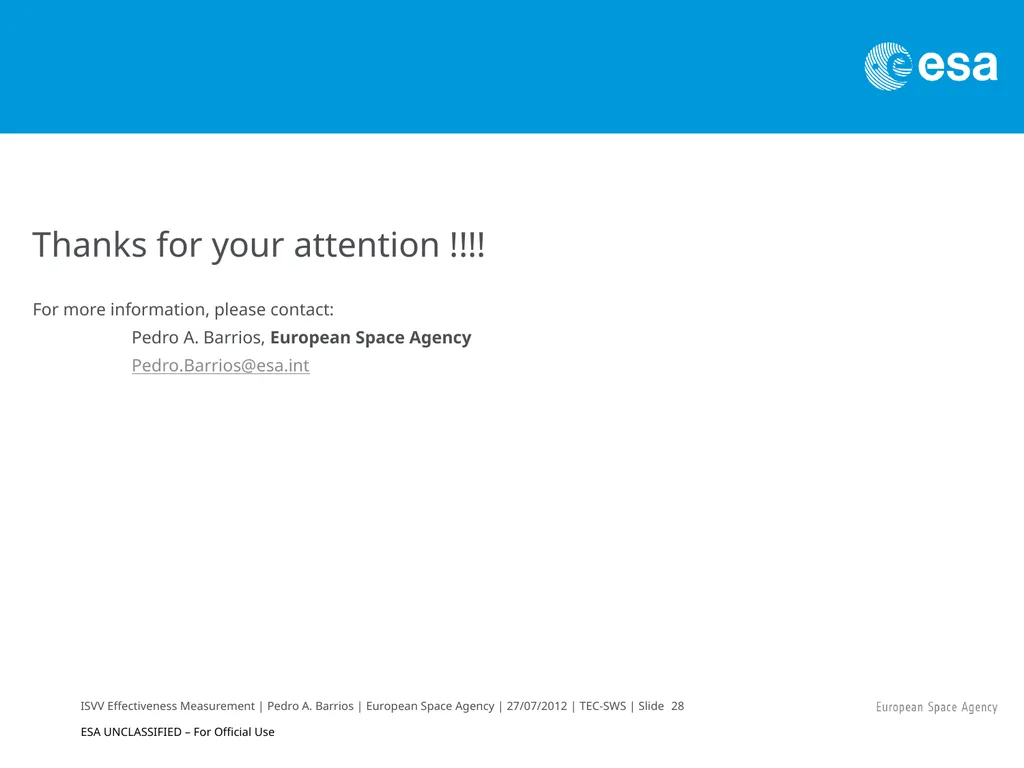 ISVV Effectiveness Measurement in ESA Space - slide 28 of 33
