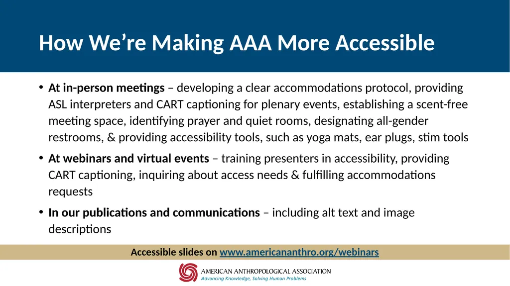 Accessibility at AAA Thursday, September 3, 2020, - slide 16 of 18