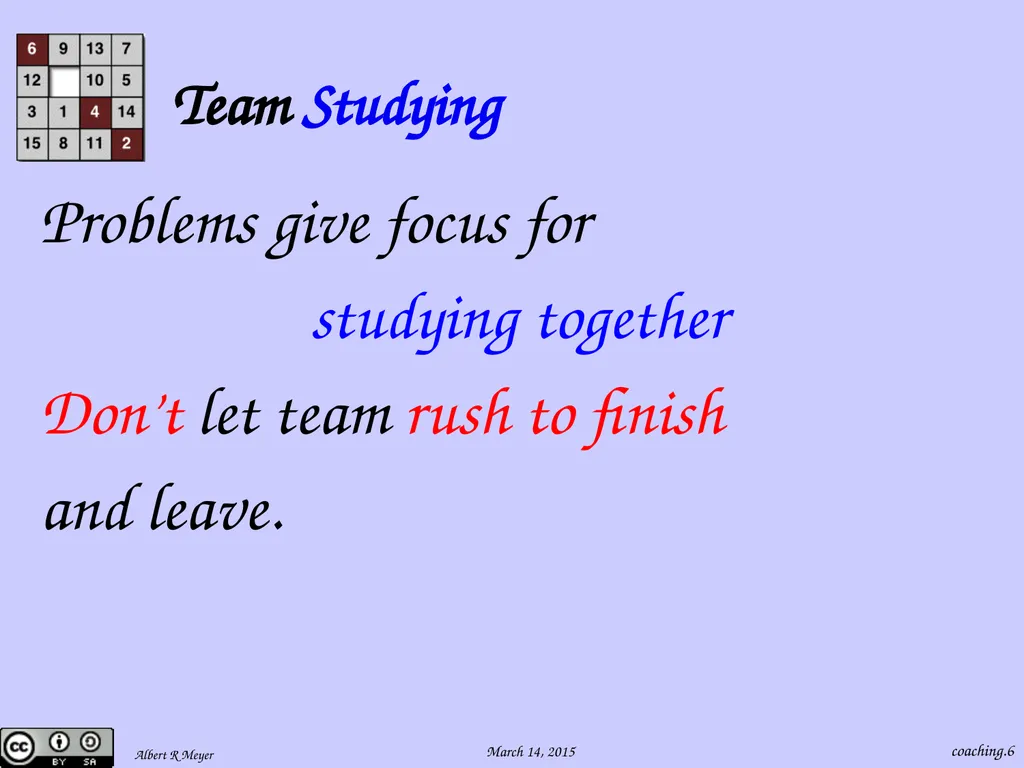 Being a 6.042 Team Coach coaching.1 Team Learning - slide 6 of 36