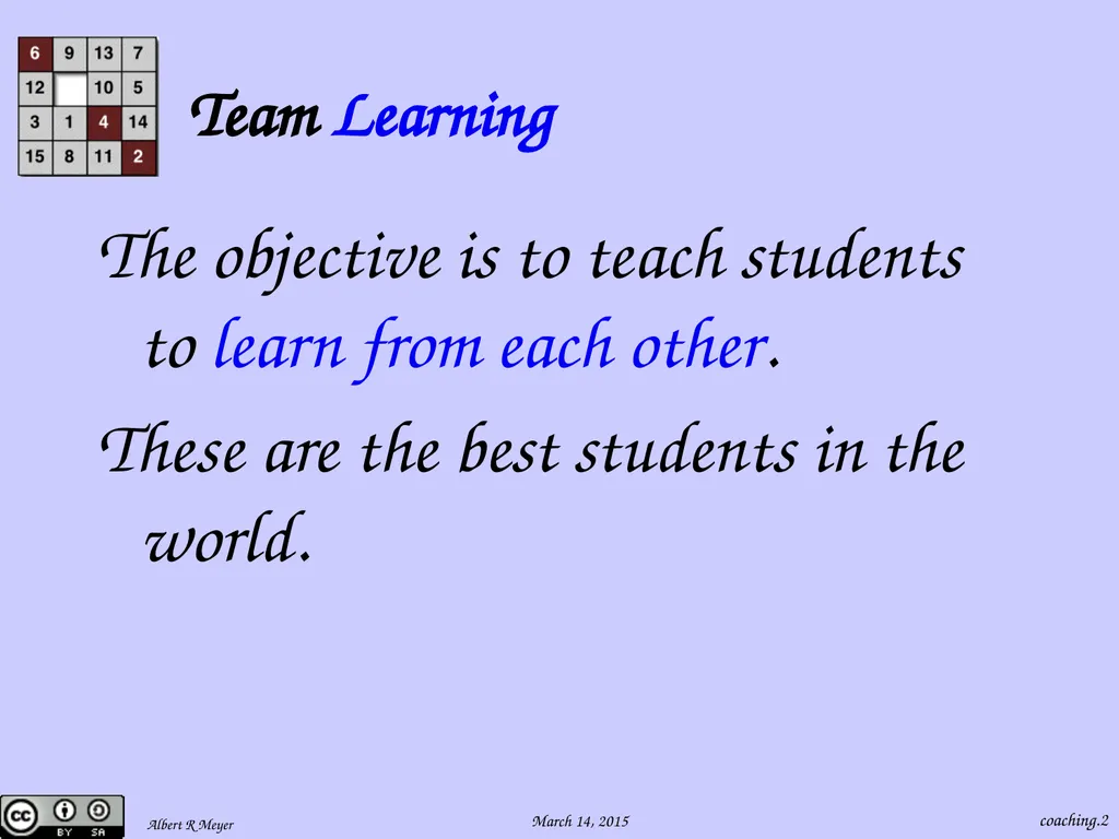 Being a 6.042 Team Coach coaching.1 Team Learning - slide 2 of 36