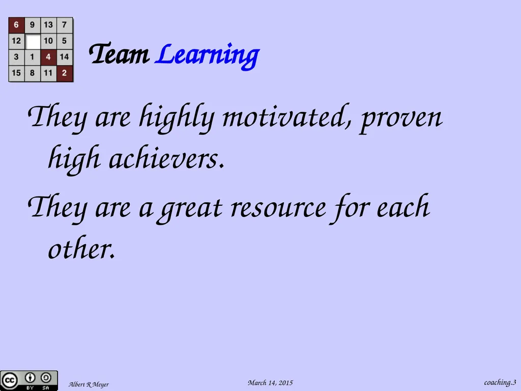 Being a 6.042 Team Coach coaching.1 Team Learning - slide 3 of 36