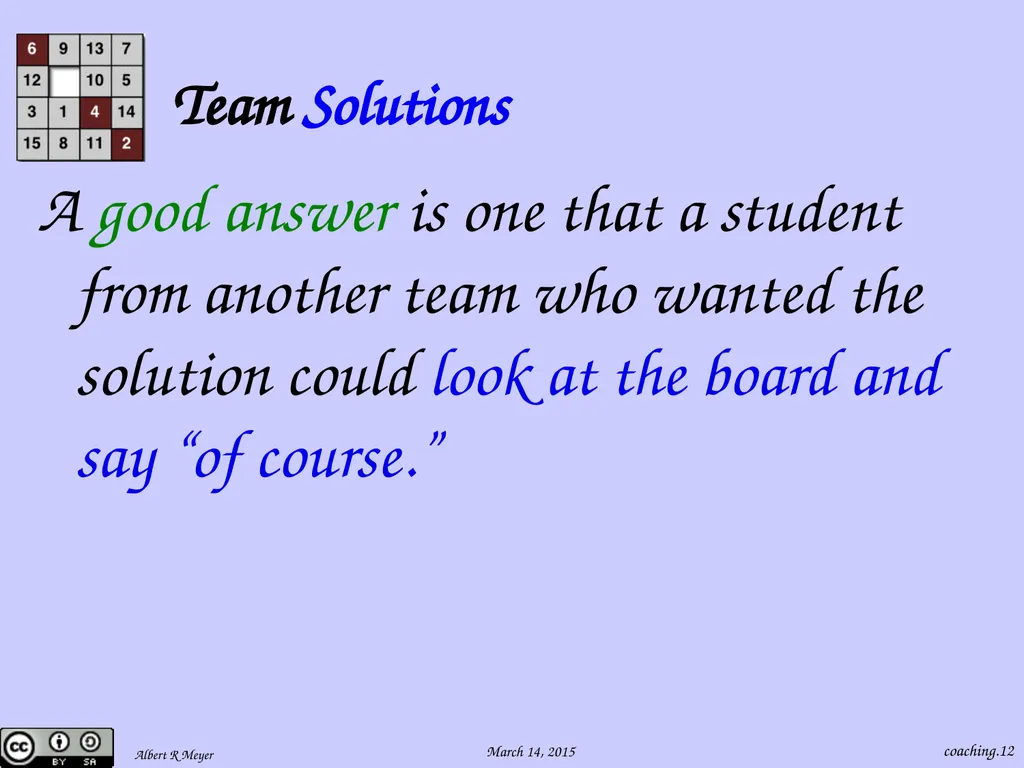 Being a 6.042 Team Coach coaching.1 Team Learning - slide 12 of 36