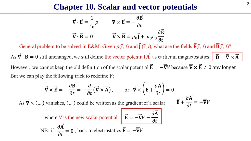 Chapter 10. Potentials and fields 1 Chapter 10. - slide 2 of 21